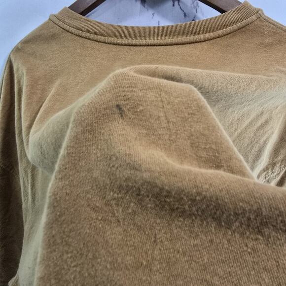 Carhartt T Shirt Mens Large Brown Pocket Henley Short Sleeve Button Tan Tee - Picture 11 of 13